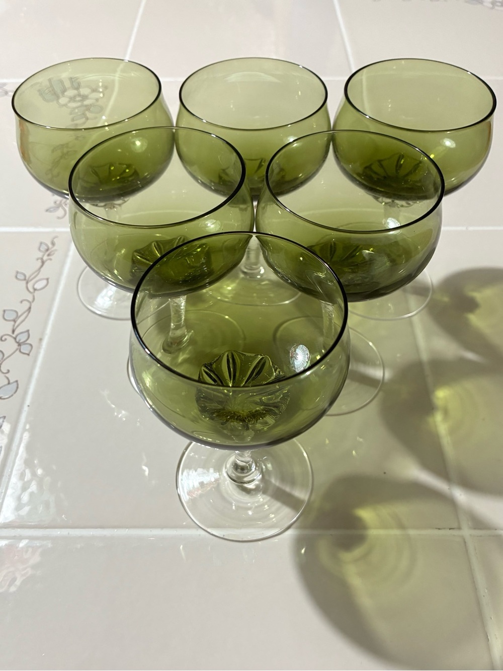 Sasaki Vintage Coronation Dark Green Cordial Glasses Set Of 6